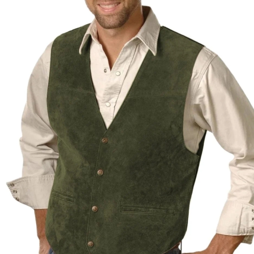 90s Suede Vest dark green Leather Retro 1990s Medium
